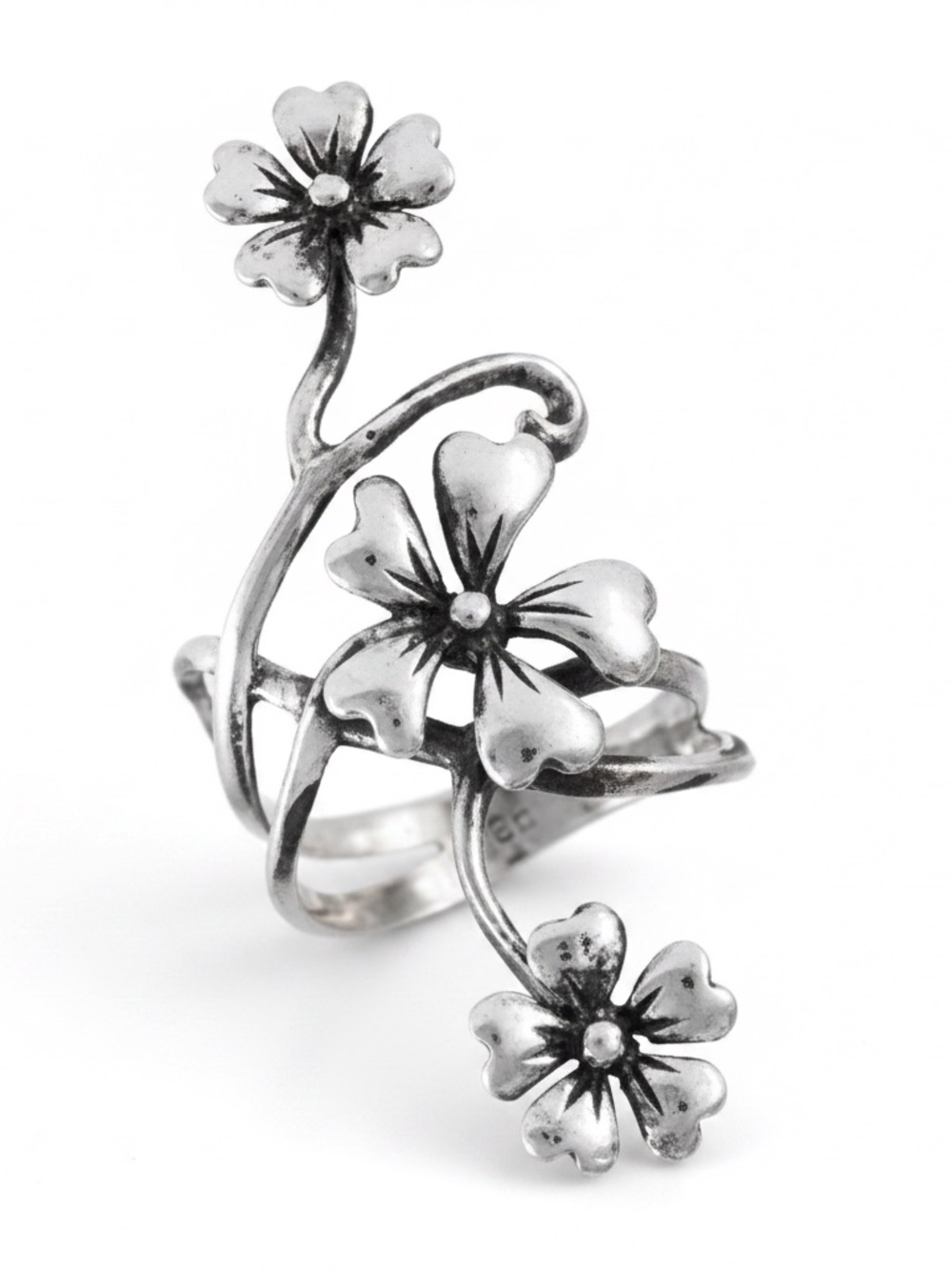 Womens Sterling Silver 925 Flower Statement Ring Size 8